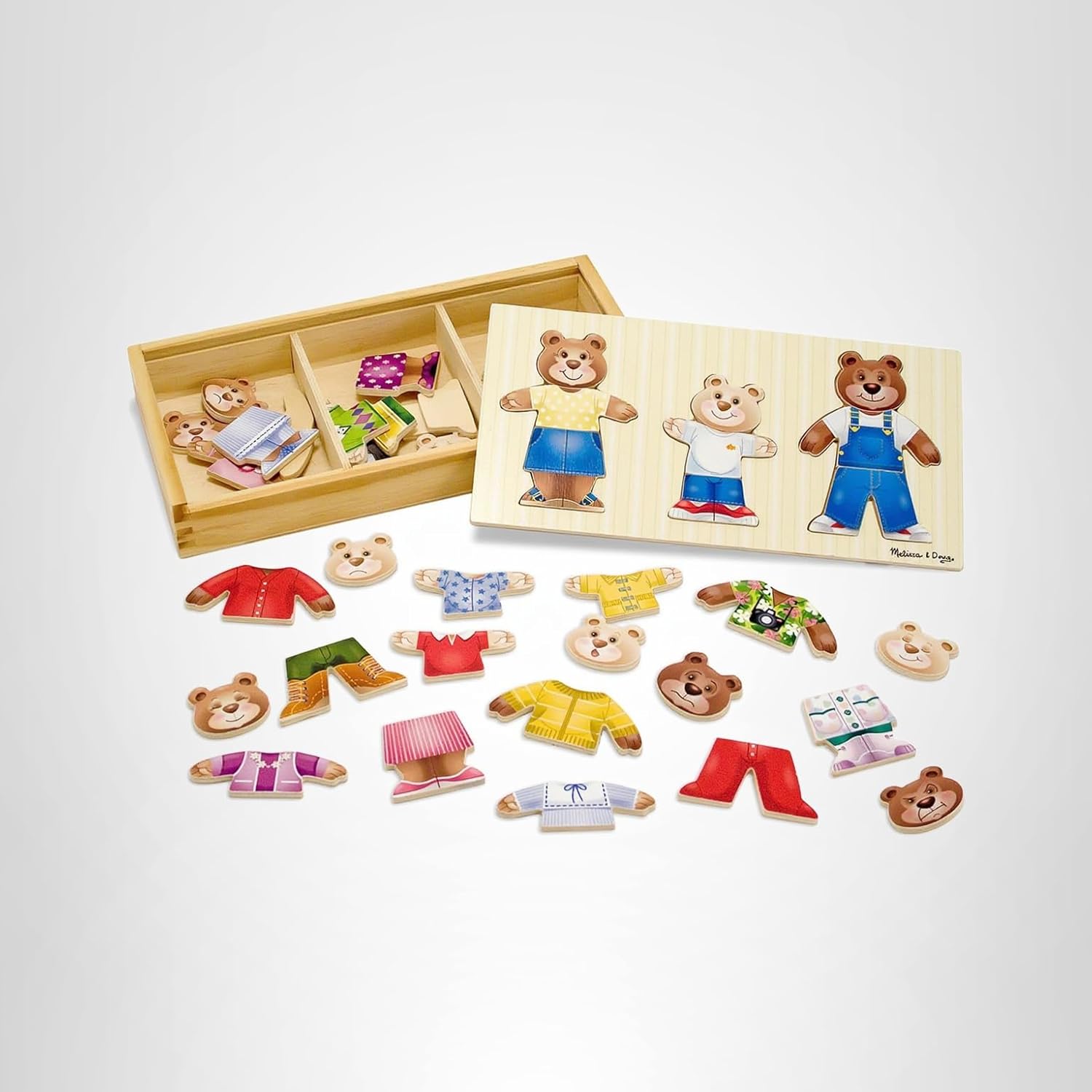 Melissa & Doug Wooden Bear Family Dress-Up Puzzle, 45 Pieces Mix and Match Outfits, Sorting & Matching Toy with Storage Case, Educational Puzzle for Toddlers Ages 3+