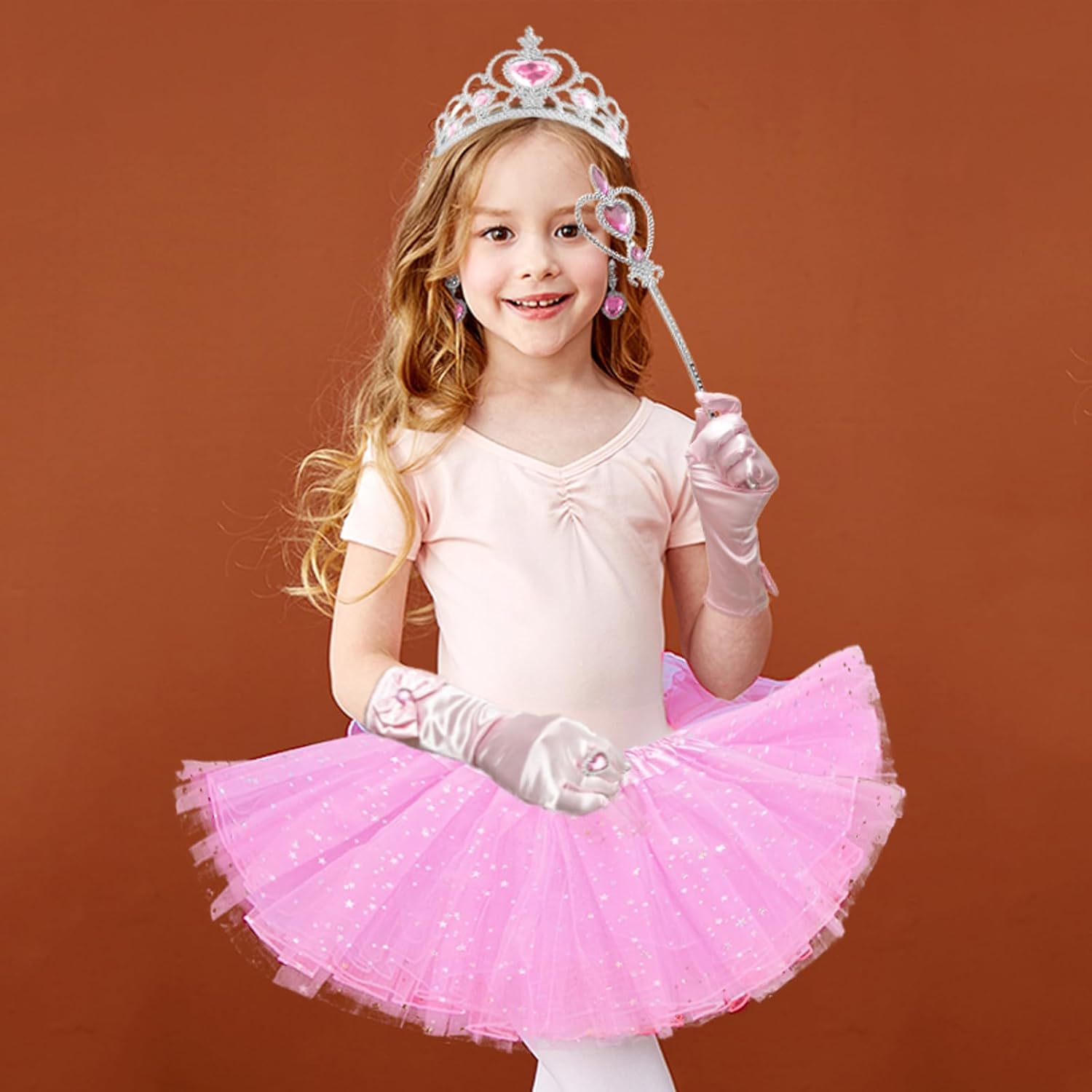 Princess Cape Set 8 Pieces Girls Princess Cloak, Kids Fairy Tulle Elsa Princess Dress Up Clothes Cape for Girls Birthday Party Halloween Dressing Up with Crown Wand Accessories - Image 5
