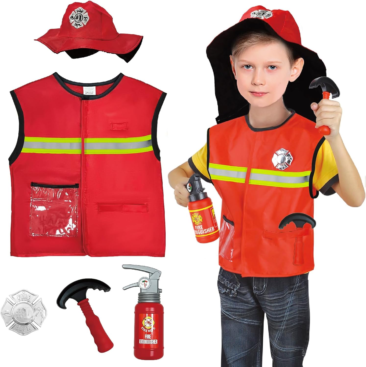 Lesheng space 4 Sets Dress Up Clothes for Kids, Pretend Dress Up Trunk of Firefighter costume/Doctor/Policeman/Construction Worker Role Play Set with Realistic Accessories - Image 4