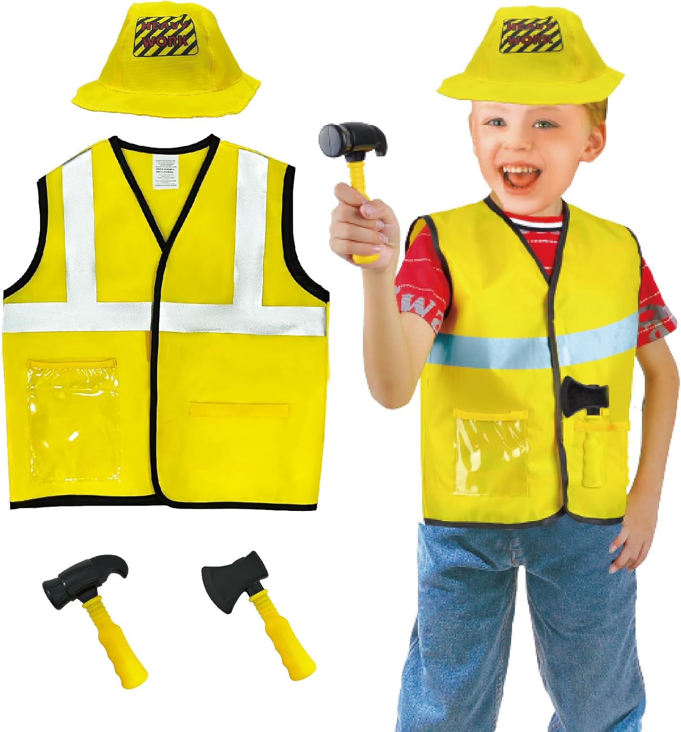 Lesheng space 4 Sets Dress Up Clothes for Kids, Pretend Dress Up Trunk of Firefighter costume/Doctor/Policeman/Construction Worker Role Play Set with Realistic Accessories - Image 6