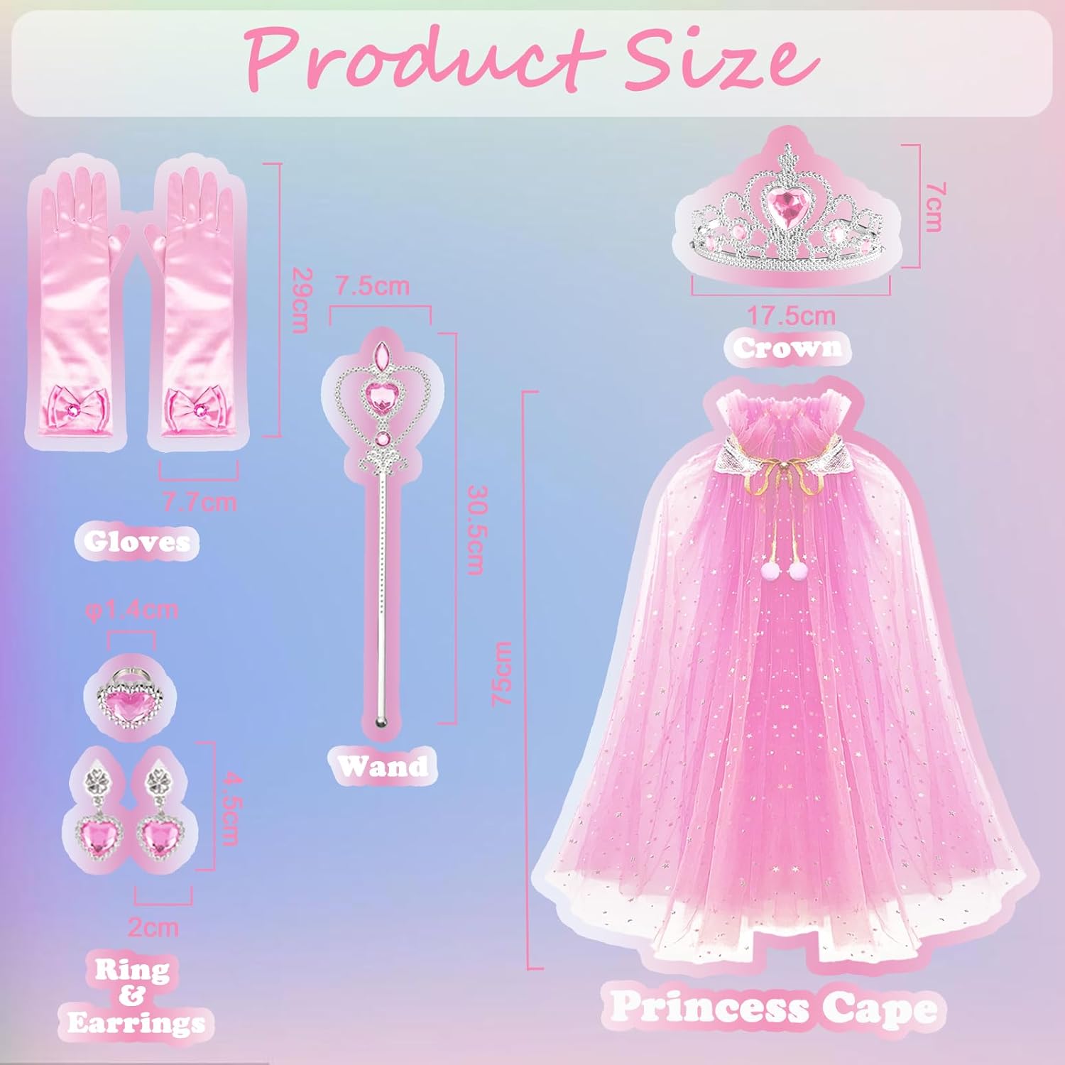 Princess Cape Set 8 Pieces Girls Princess Cloak, Kids Fairy Tulle Elsa Princess Dress Up Clothes Cape for Girls Birthday Party Halloween Dressing Up with Crown Wand Accessories - Image 4