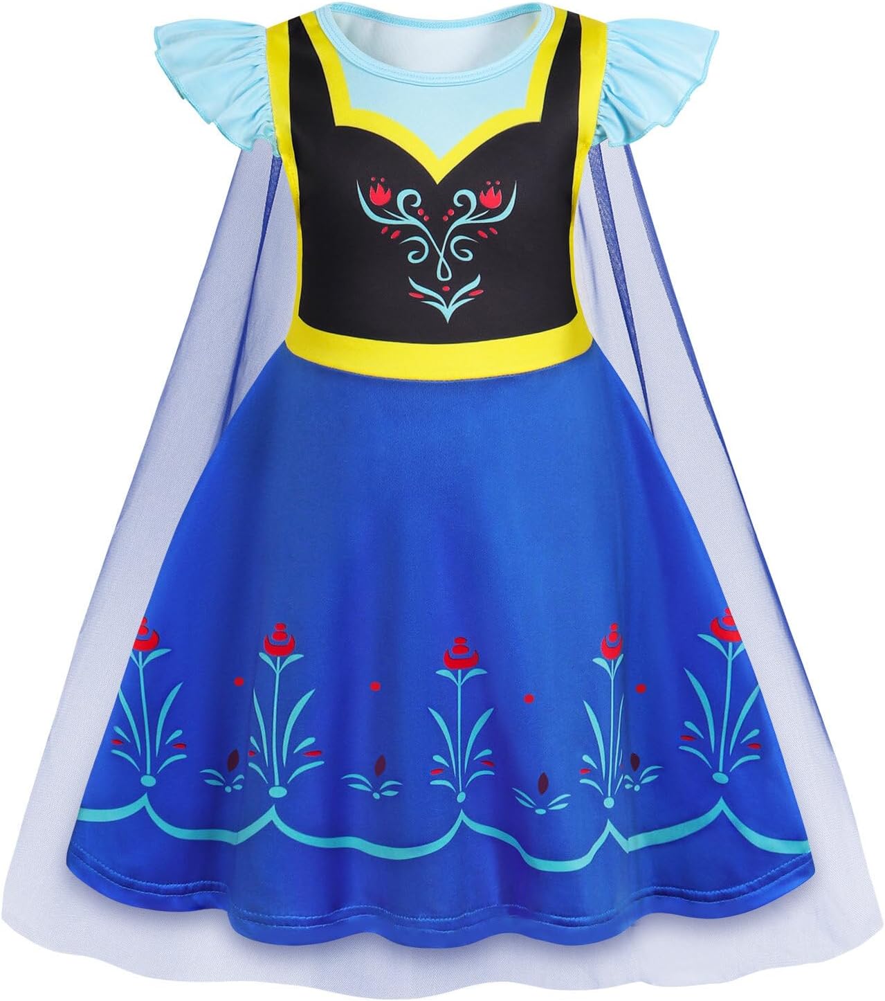 WonderBabe Princess Dress With Cape Girls Christmas Birthday Party Cosplay Costume Toddler Ruffle Sleeve Fancy Outfit Gift - Image 12