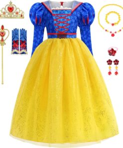 Krrzi Princess Dress for Girls Princess Costume for Girls with Crown, Wand, Necklace, Bracelet, Ring, Glove, Earring