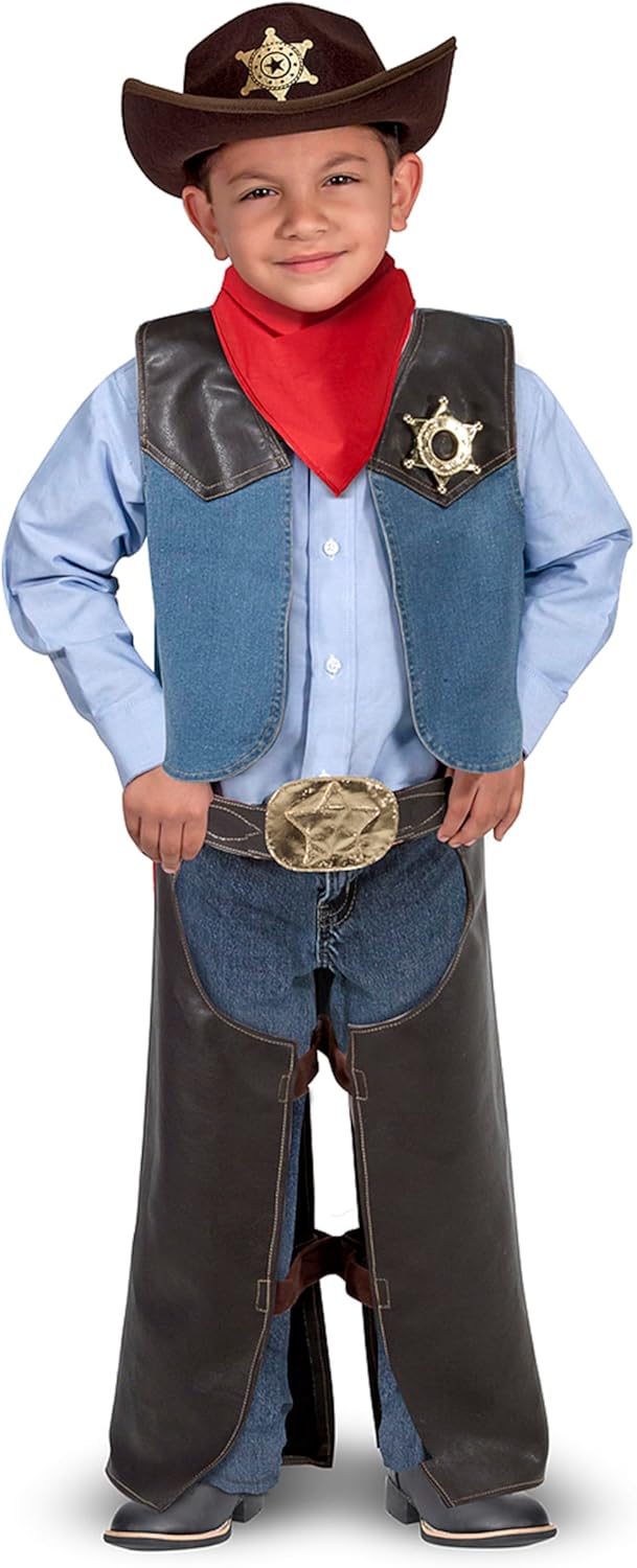 Melissa & Doug Cowboy Role Play Costume Set (5 pcs) - Includes Faux Leather Chaps - Cowboy Dress-Up Role Play Costume with Vest for Boys and Girls - Image 3