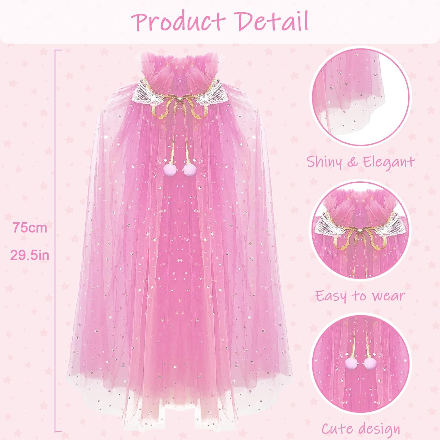 WOXVM Princess Cape for Girls Princess Cloak with Crown Sequins Tulle Princess Dress Up for Christmas Birthday Party - Image 2