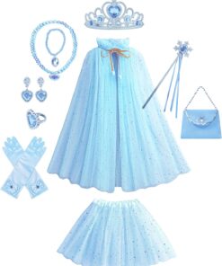 MYZLS Princess Dress up Birthday Party Cape Costume for Little Girls 3-8 Years,Christmas Halloween Set 11 Pcs