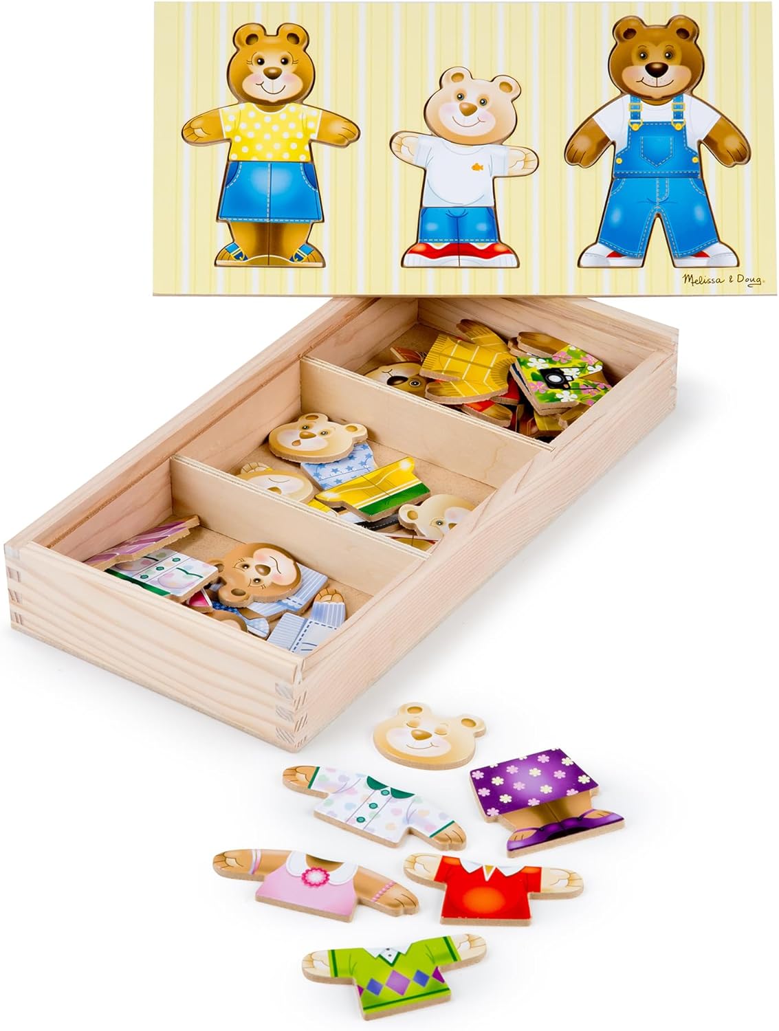 Melissa & Doug Wooden Bear Family Dress-Up Puzzle, 45 Pieces Mix and Match Outfits, Sorting & Matching Toy with Storage Case, Educational Puzzle for Toddlers Ages 3+ - Image 9