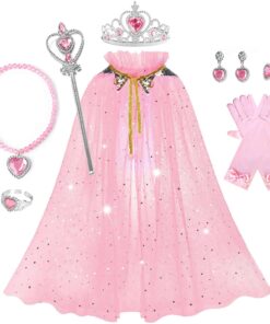 Tutu Dreams Princess Dress up Clothes for Girls, Mermaid Sequin Costumes Cape Set 10 Pcs for 3 4 5 6 7 8 Birthday Party Gift