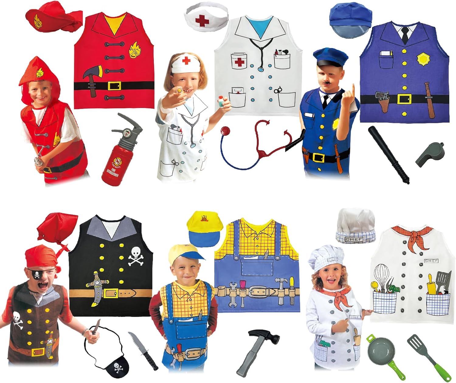 Lesheng space 4 Sets Dress Up Clothes for Kids, Pretend Dress Up Trunk of Firefighter costume/Doctor/Policeman/Construction Worker Role Play Set with Realistic Accessories - Image 10