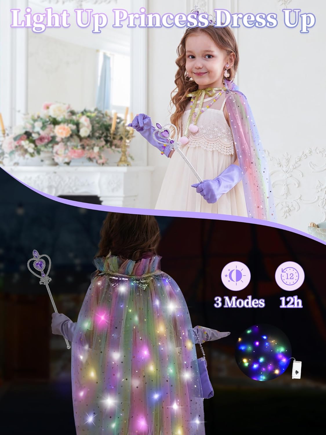 Fuzmo Light Up Princess Dress Up for Girls 3 4 5 6, Toddler Dress Up Clothes, Princess Toy for Birthday Gift - Image 2