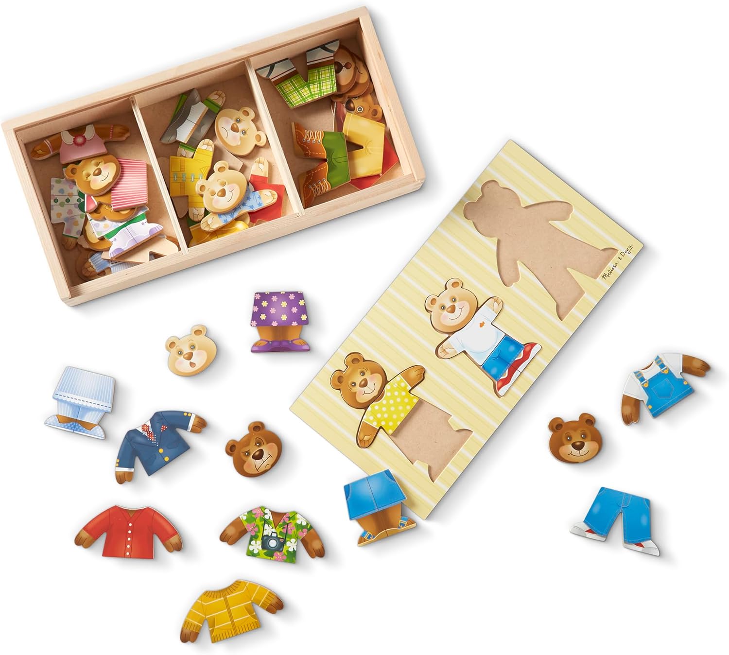 Melissa & Doug Wooden Bear Family Dress-Up Puzzle, 45 Pieces Mix and Match Outfits, Sorting & Matching Toy with Storage Case, Educational Puzzle for Toddlers Ages 3+ - Image 4