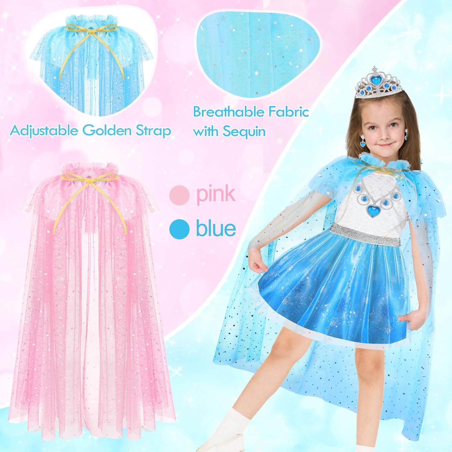 TSDATOWR Princess Dress Up Clothes for Little Girls Toddlers, Princess Costume Set with Princess Cape, Tutu, Crown, Shoes - Image 5
