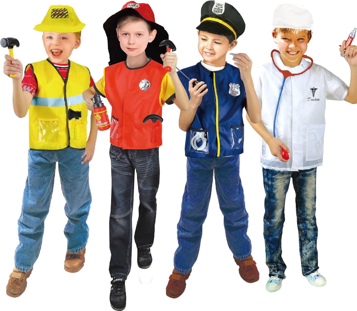 Lesheng space 4 Sets Dress Up Clothes for Kids, Pretend Dress Up Trunk of Firefighter costume/Doctor/Policeman/Construction Worker Role Play Set with Realistic Accessories - Image 9