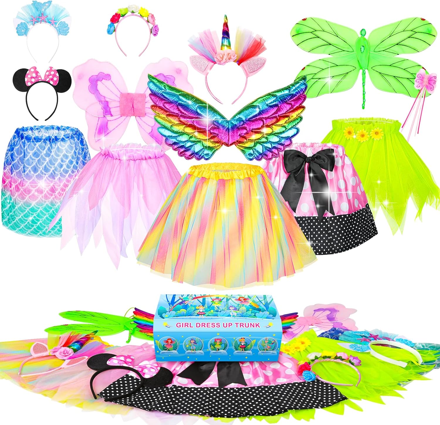 Jeowoqao Little Girl Dress Up Costumes Pretend Play Costumes Princess Role Play 13pc Mermaid Fairy Costume for Toddler Age 3 4 5 6 Years