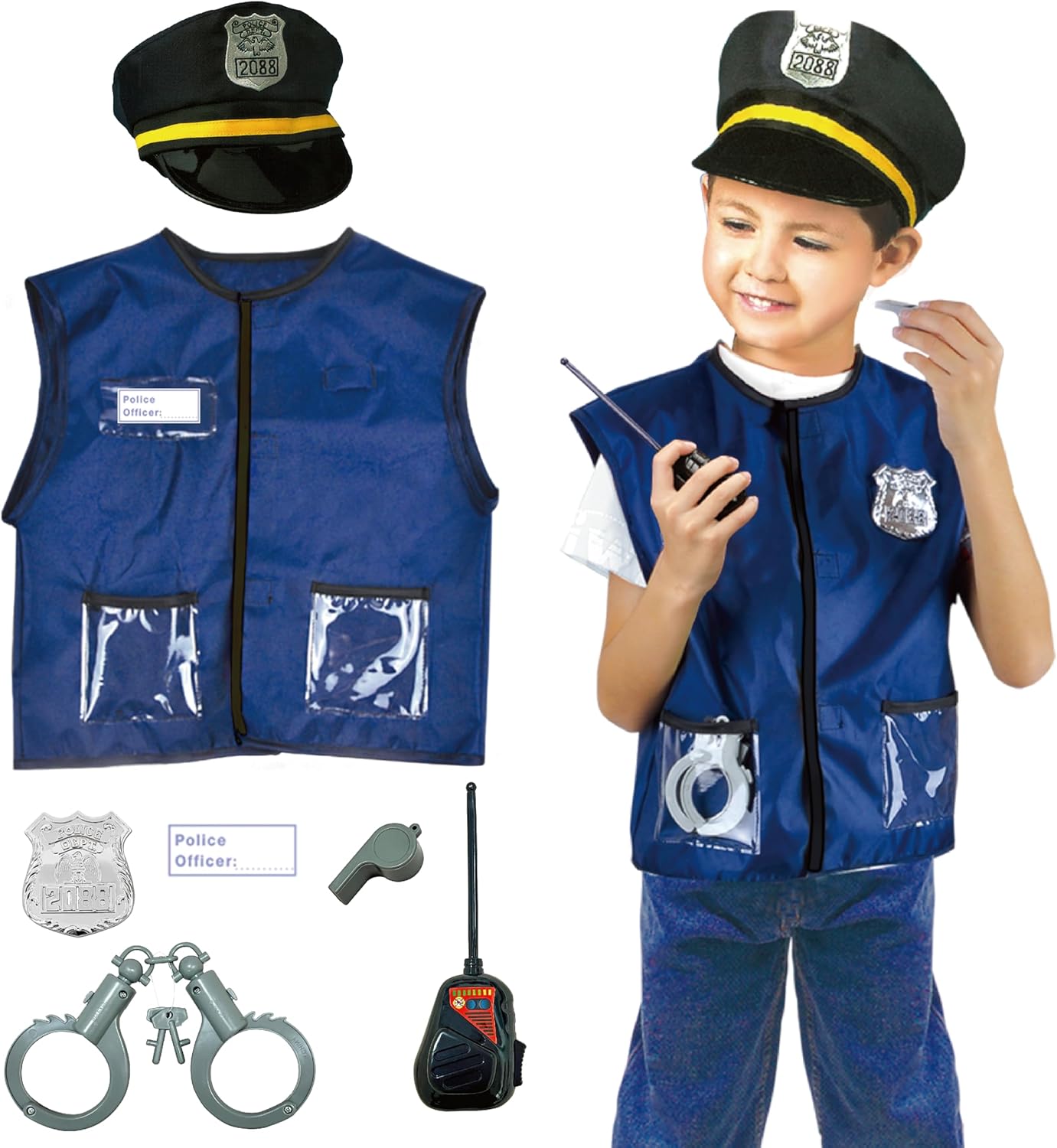 Lesheng space 4 Sets Dress Up Clothes for Kids, Pretend Dress Up Trunk of Firefighter costume/Doctor/Policeman/Construction Worker Role Play Set with Realistic Accessories - Image 5