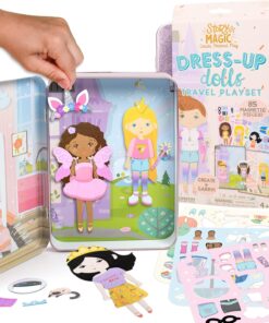 Story Magic Dress-Up Dolls Playset, Pretend Play Magnetic Case, Magnet Outfit and Accessory Pieces, Great for Travel or Playdates, Magnetic On The Go Activity Set for Ages 4, 5, 6, 7 , Pink