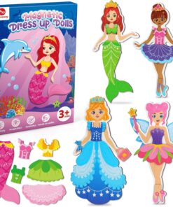 Mocoosy Magnetic Dress Up Dolls for Girls, Princess Mermaid Fairy Ballerina Magnet Dolls Dress Up Kit, Travel Game Airplane Activities Toys Birthday Valentines Gifts for Toddler Girls Ages 3 4 5 6 7