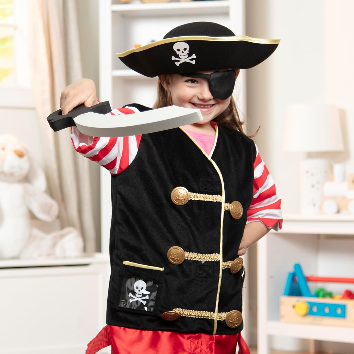 Melissa & Doug Pirate Role Play Costume Dress-Up Set With Hat, Sword, and Eye Patch - Image 7