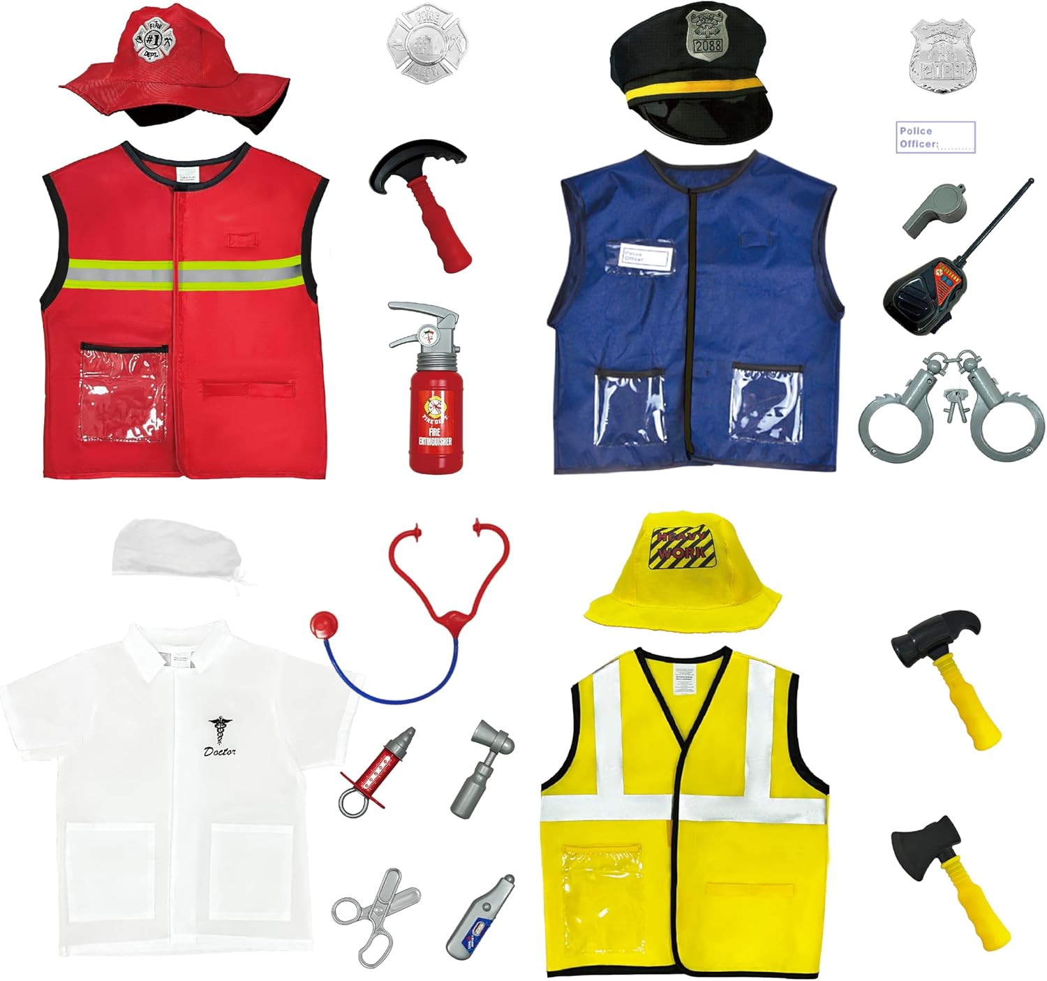 Lesheng space 4 Sets Dress Up Clothes for Kids, Pretend Dress Up Trunk of Firefighter costume/Doctor/Policeman/Construction Worker Role Play Set with Realistic Accessories - Image 3