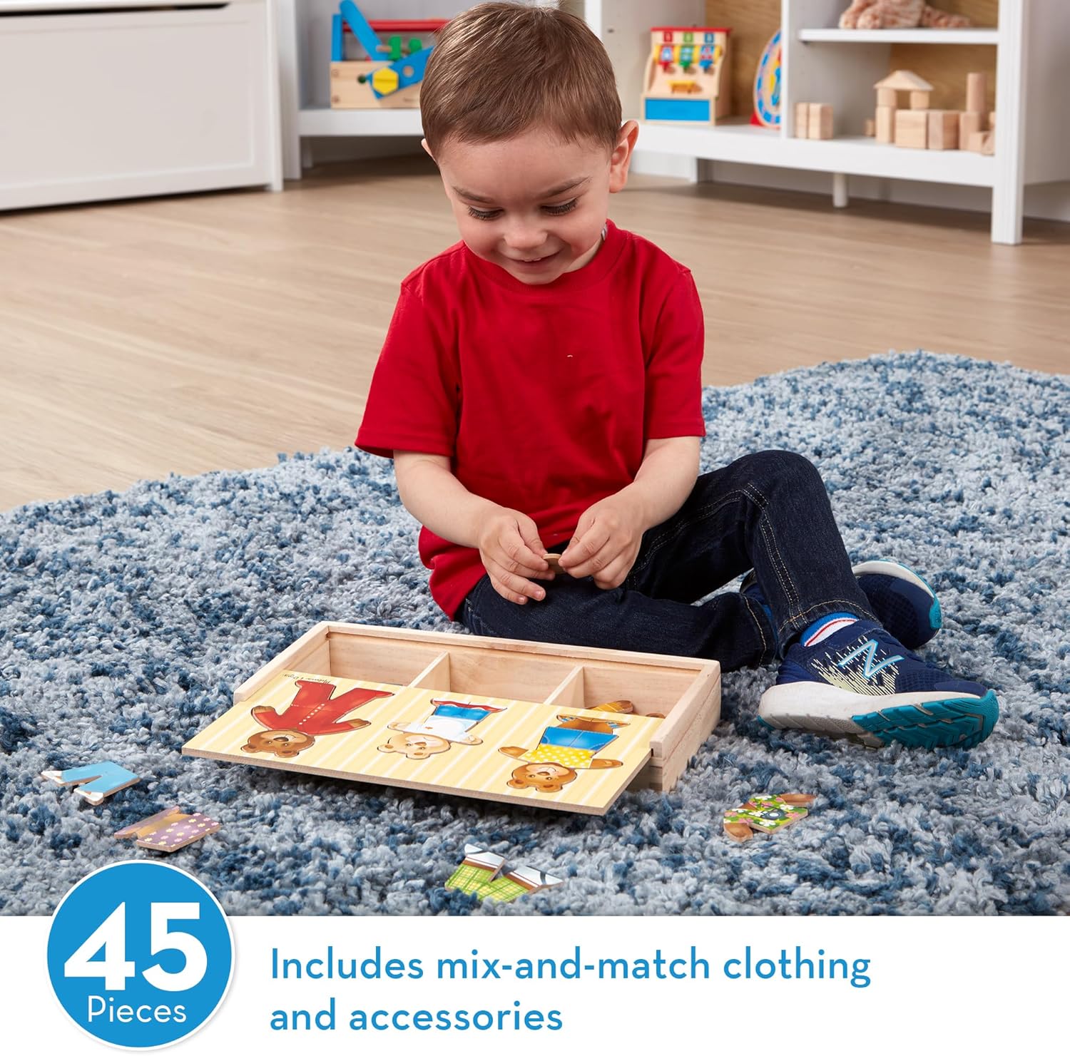 Melissa & Doug Wooden Bear Family Dress-Up Puzzle, 45 Pieces Mix and Match Outfits, Sorting & Matching Toy with Storage Case, Educational Puzzle for Toddlers Ages 3+ - Image 2