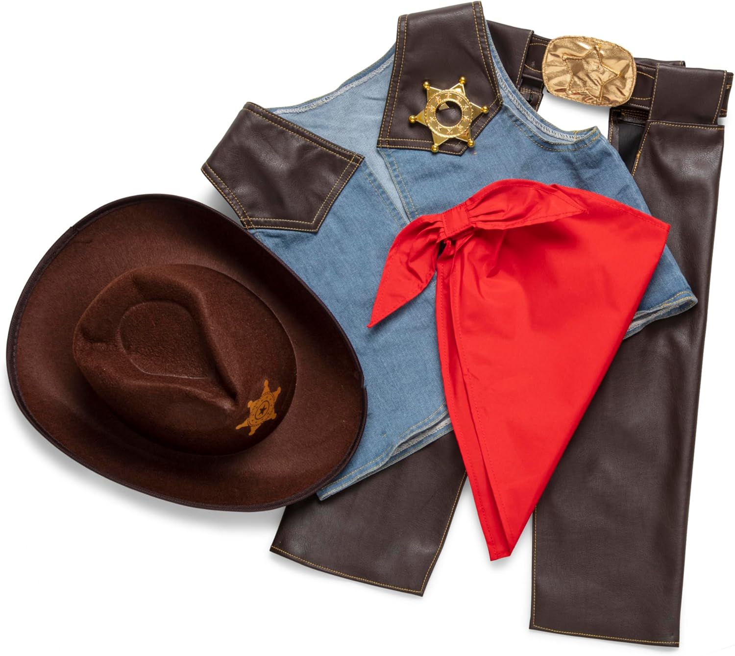 Melissa & Doug Cowboy Role Play Costume Set (5 pcs) - Includes Faux Leather Chaps - Cowboy Dress-Up Role Play Costume with Vest for Boys and Girls - Image 4
