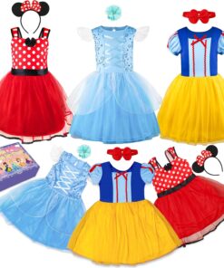Princess Dress Up Trunk for Toddler Girls, 6 Pcs Fancy Costume Dresses Outfit Pack for Toddlers 2T 3-4T 4-6T