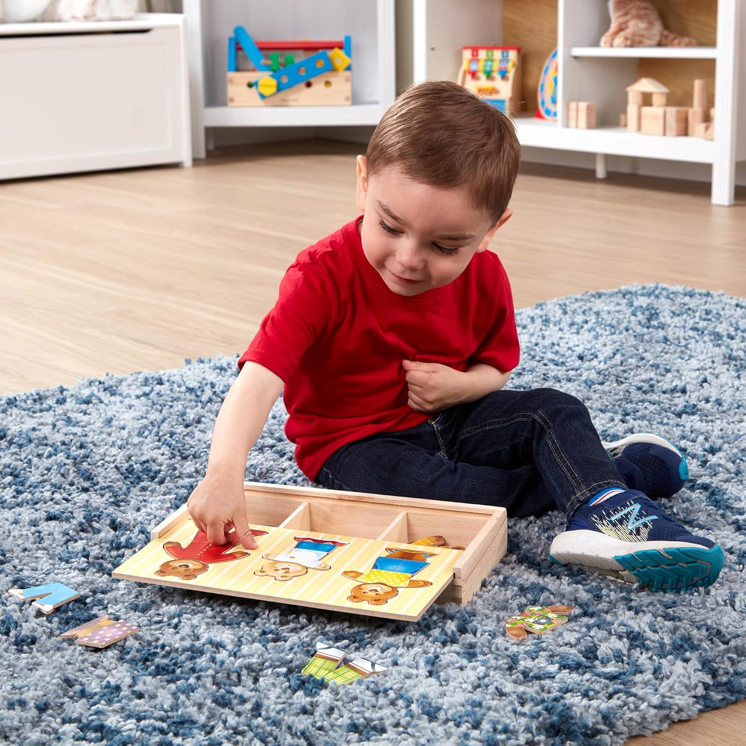 Melissa & Doug Wooden Bear Family Dress-Up Puzzle, 45 Pieces Mix and Match Outfits, Sorting & Matching Toy with Storage Case, Educational Puzzle for Toddlers Ages 3+ - Image 7