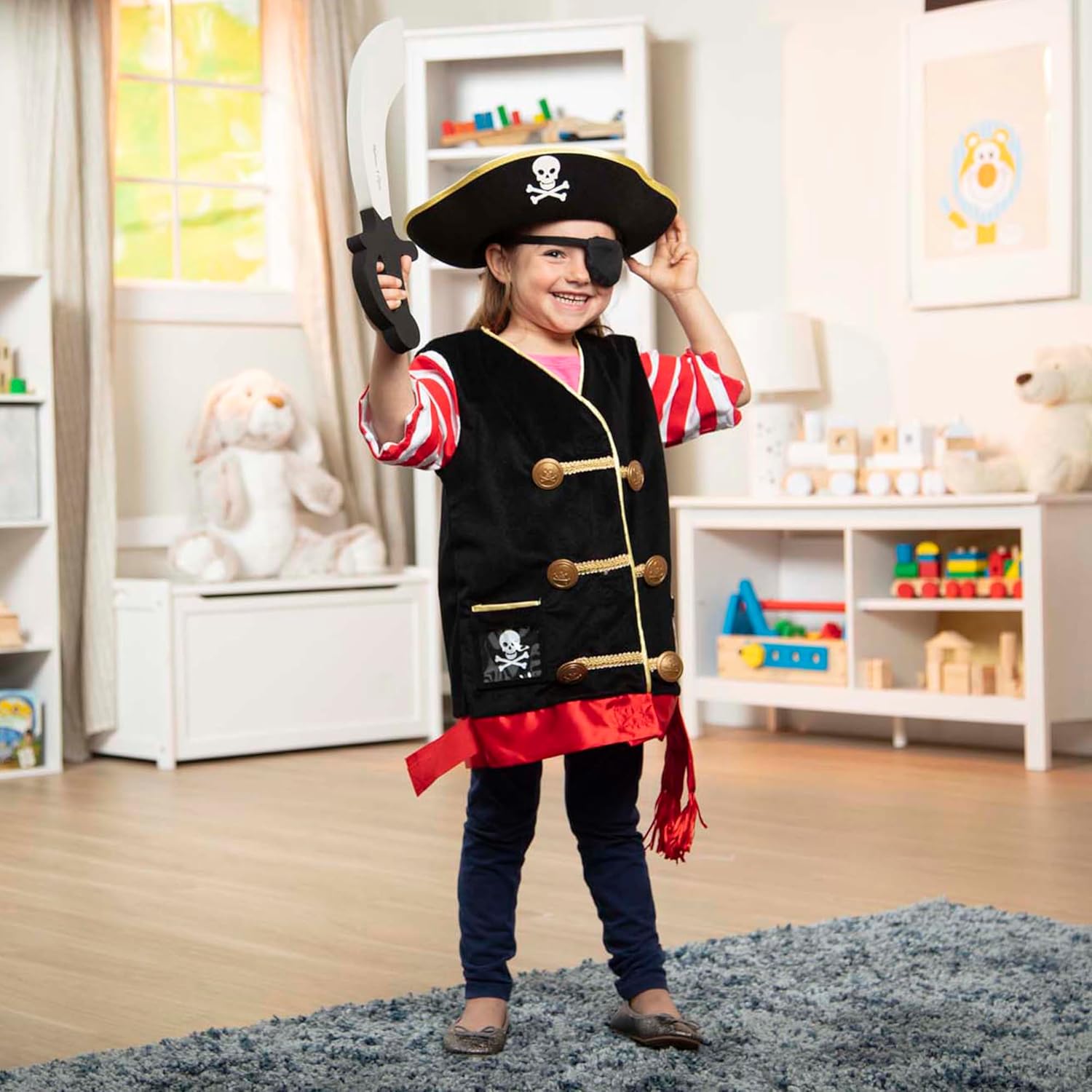 Melissa & Doug Pirate Role Play Costume Dress-Up Set With Hat, Sword, and Eye Patch - Image 2