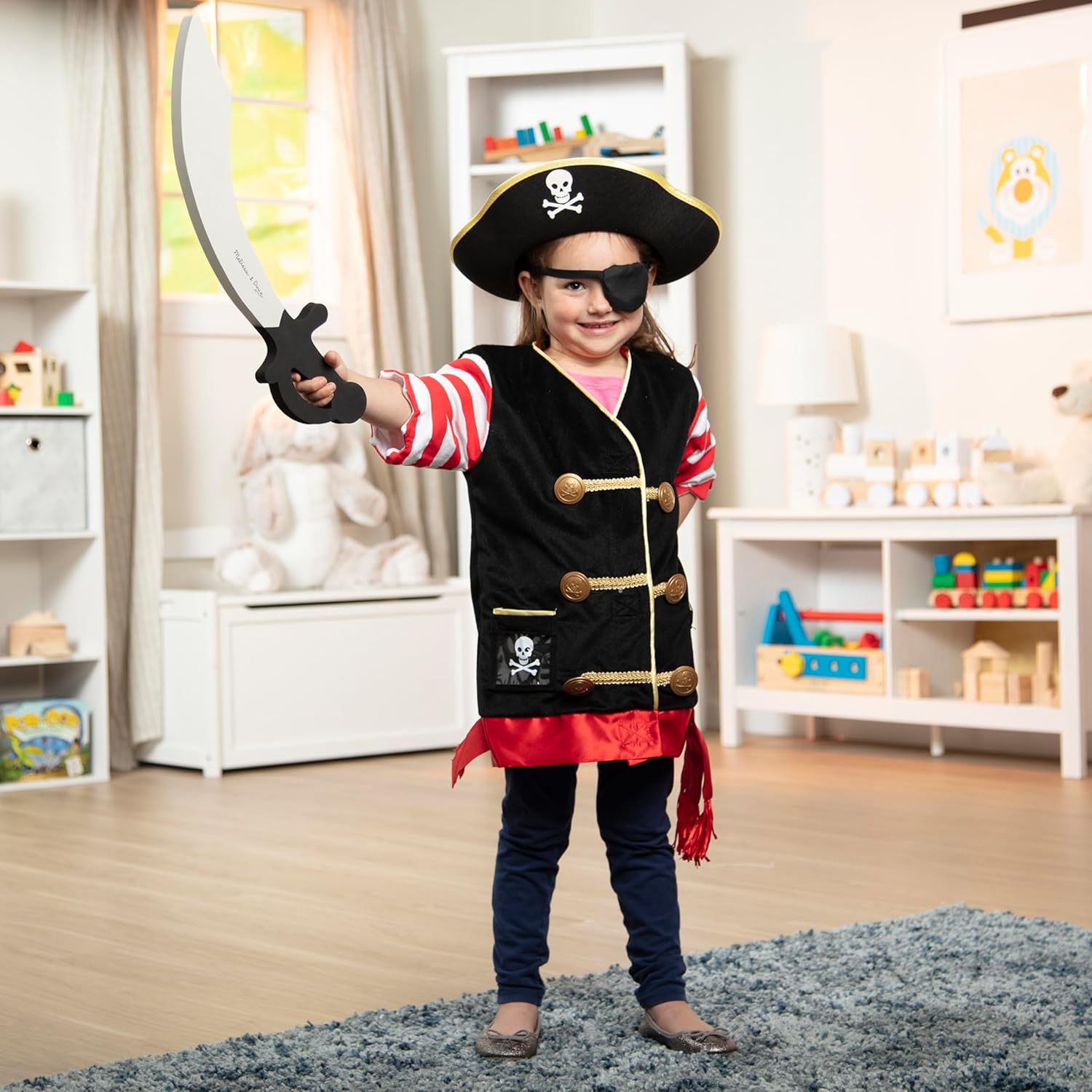 Melissa & Doug Pirate Role Play Costume Dress-Up Set With Hat, Sword, and Eye Patch - Image 8