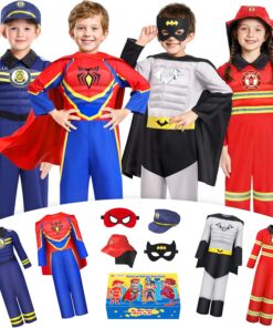 Jeowoqao Costumes for Kids Boys Dress up Clothes for Role Play, Boys Muscle Chest Dress up Costumes with Policeman, Fireman Costume for Toddler Boy 3 4 5 6 Years Christmas Birthday Gifts