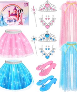 TSDATOWR Princess Dress Up Clothes for Little Girls Toddlers, Princess Costume Set with Princess Cape, Tutu, Crown, Shoes