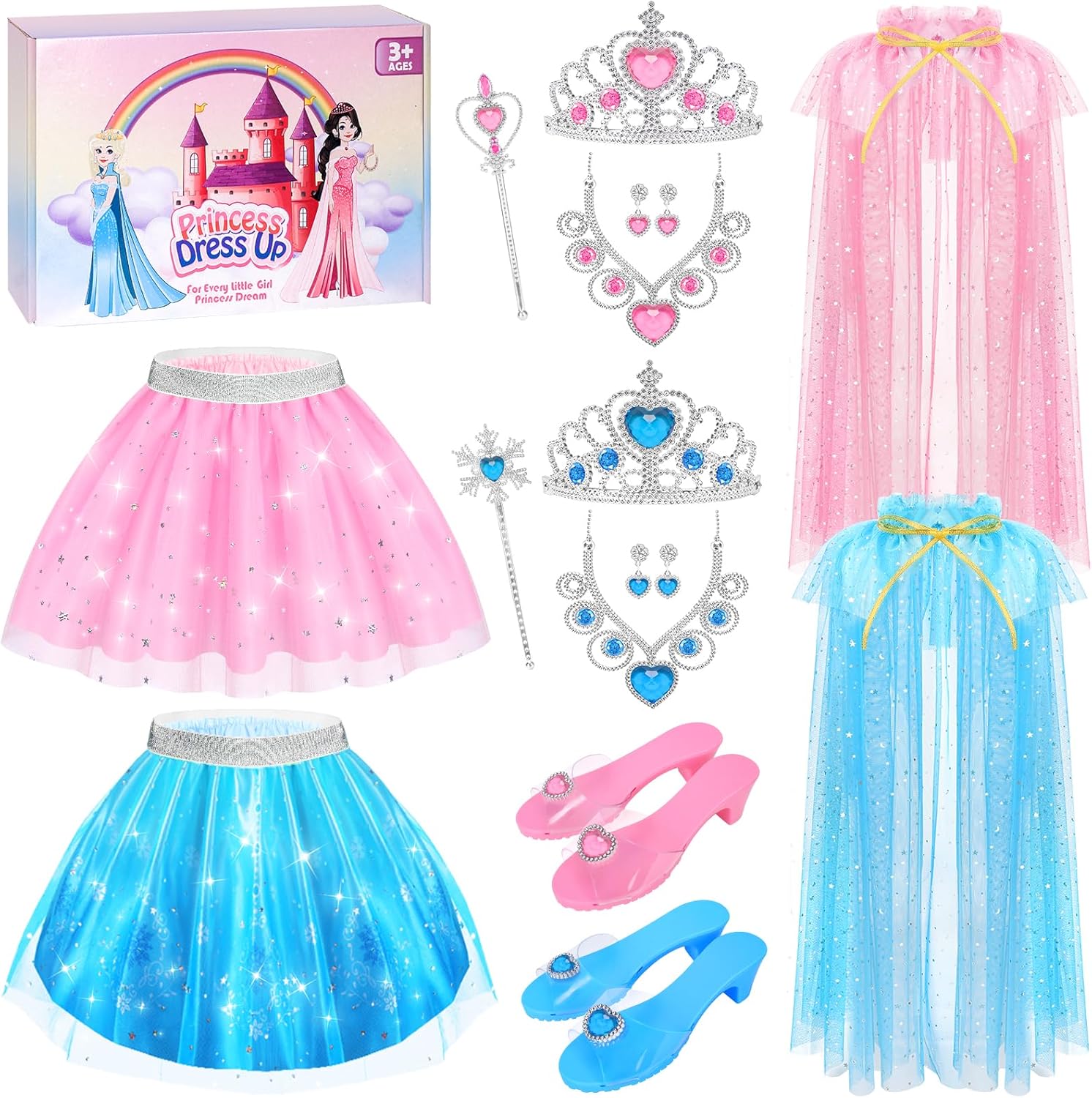 TSDATOWR Princess Dress Up Clothes for Little Girls Toddlers, Princess Costume Set with Princess Cape, Tutu, Crown, Shoes