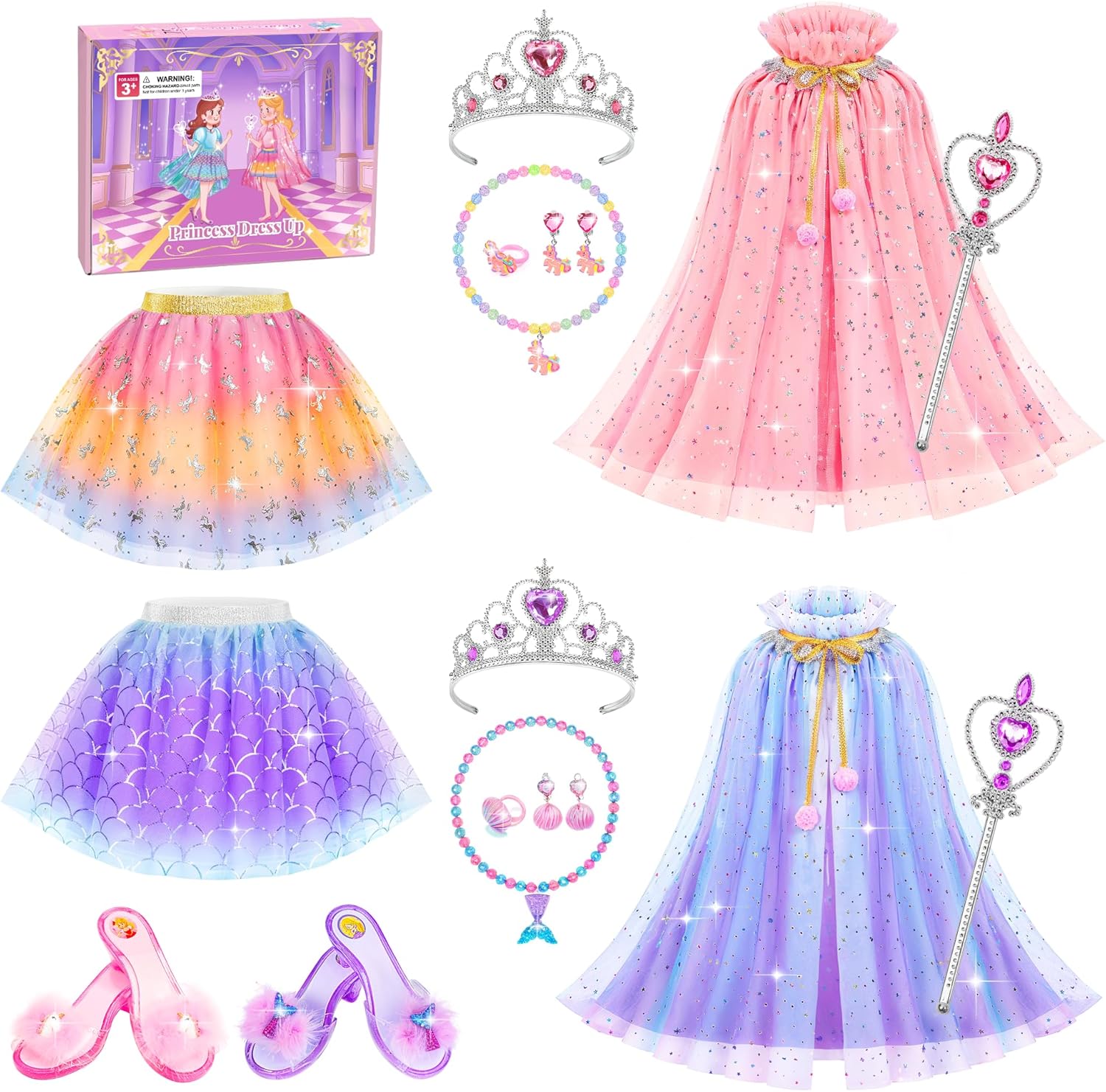 Princess Dress Up Toys Jewelry Boutique, Girls Dress Up Shoes Role Play Gifts, Pretend Play Clothes Accessories With Princess Mermaid Theme Costumes Birthday Party Favors For Little Girls Aged 3 4 5 6