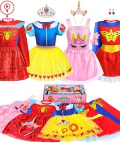 Jeowoqao Toddler Girls Dress up Costumes, Princess Dress Up Clothes for Little Girls, Kids Dress Up Pretend Play Set with Supergirl Princess Costumes Toy Gift for Girls Ages 3 4 5 6 Years