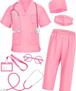 ICECUTE Doctor Costume for Kids Scrubs with Accessories,7Pcs Toddler Halloween Costume for Boy Girls,3-11 Years