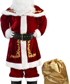 WeGuard Deluxe Velvet Adult Santa Suit for Men 12PCS Set Christmas Santa Clause Costume
