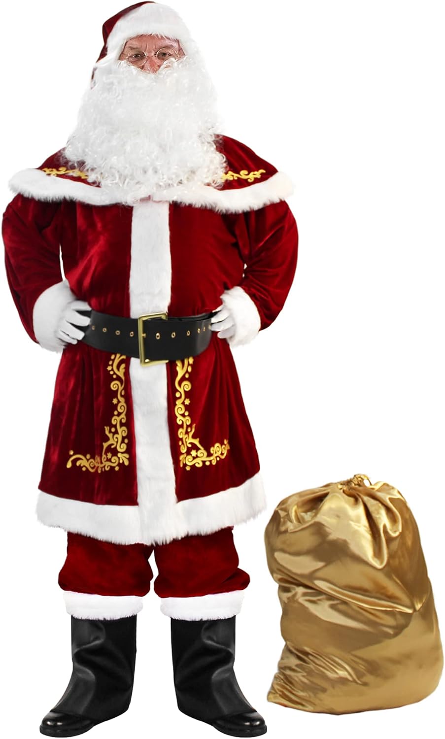 WeGuard Deluxe Velvet Adult Santa Suit for Men 12PCS Set Christmas Santa Clause Costume