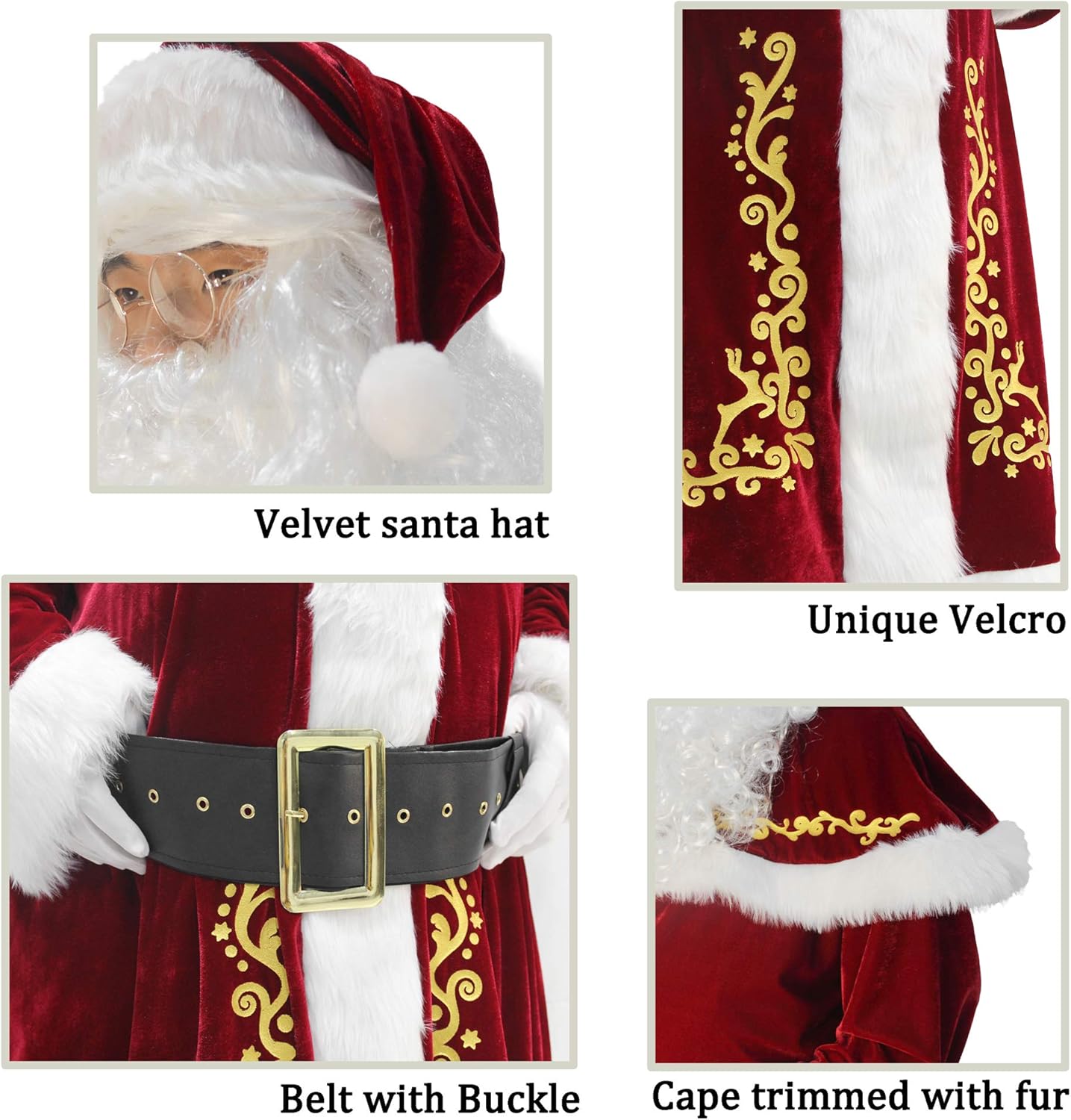 WeGuard Deluxe Velvet Adult Santa Suit for Men 12PCS Set Christmas Santa Clause Costume - Image 5